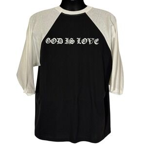 Giant Merchandising God Is Love Raglan Baseball Tee Black White XL Vintage